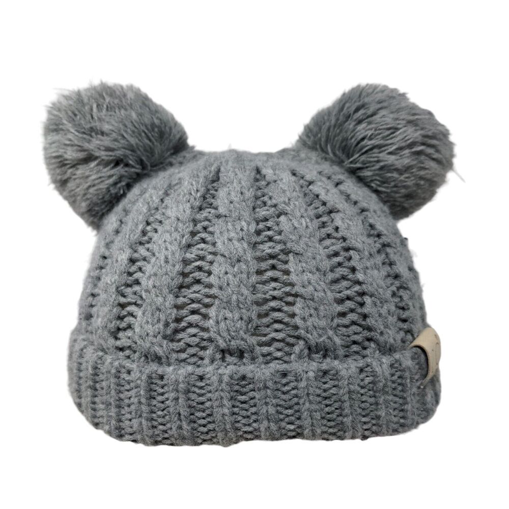 C.C Exclusives Kids Beanie Hat Gray One Size Knitted Stretch Pom Pom Acrylic